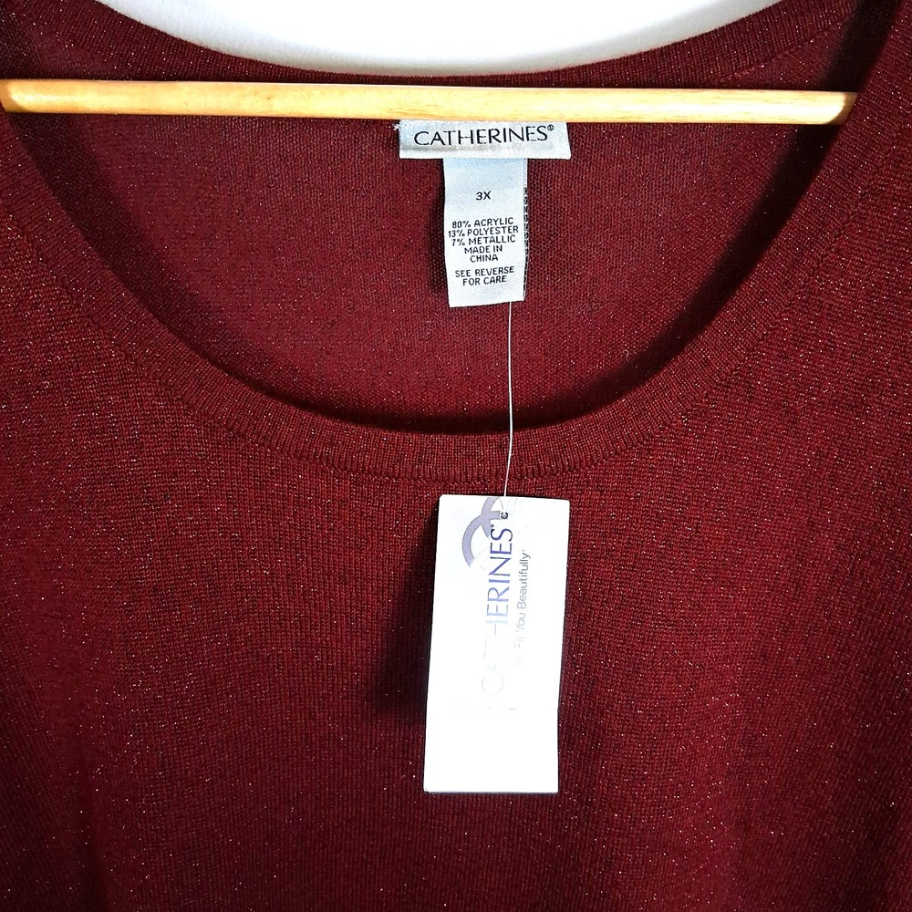 Catherines Red Sparkle Sleeveless Tank Plus Sz 3X Holiday Event Gala Party New - Picture 4 of 9
